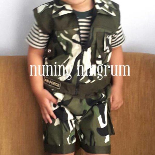 Baju Setelan Anak Bayi Army Tentara Set Rompi dan Topi Cool