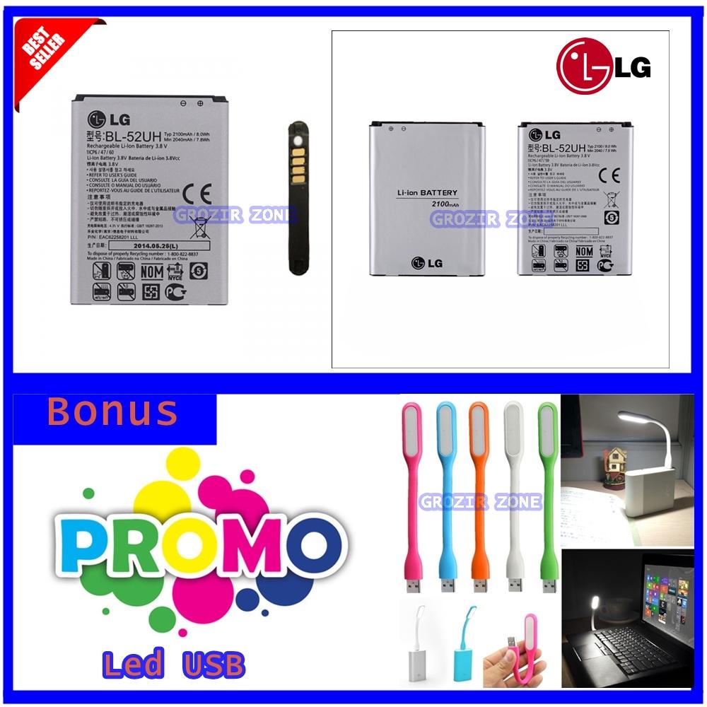 LG Baterai / Battery BL52UH For LG L70 / L65 / D280 / F60 / D285 / L65 Dual Original - Kapasitas 2100mAh + Graris Lampu Led Usb ( Grozir Zone )