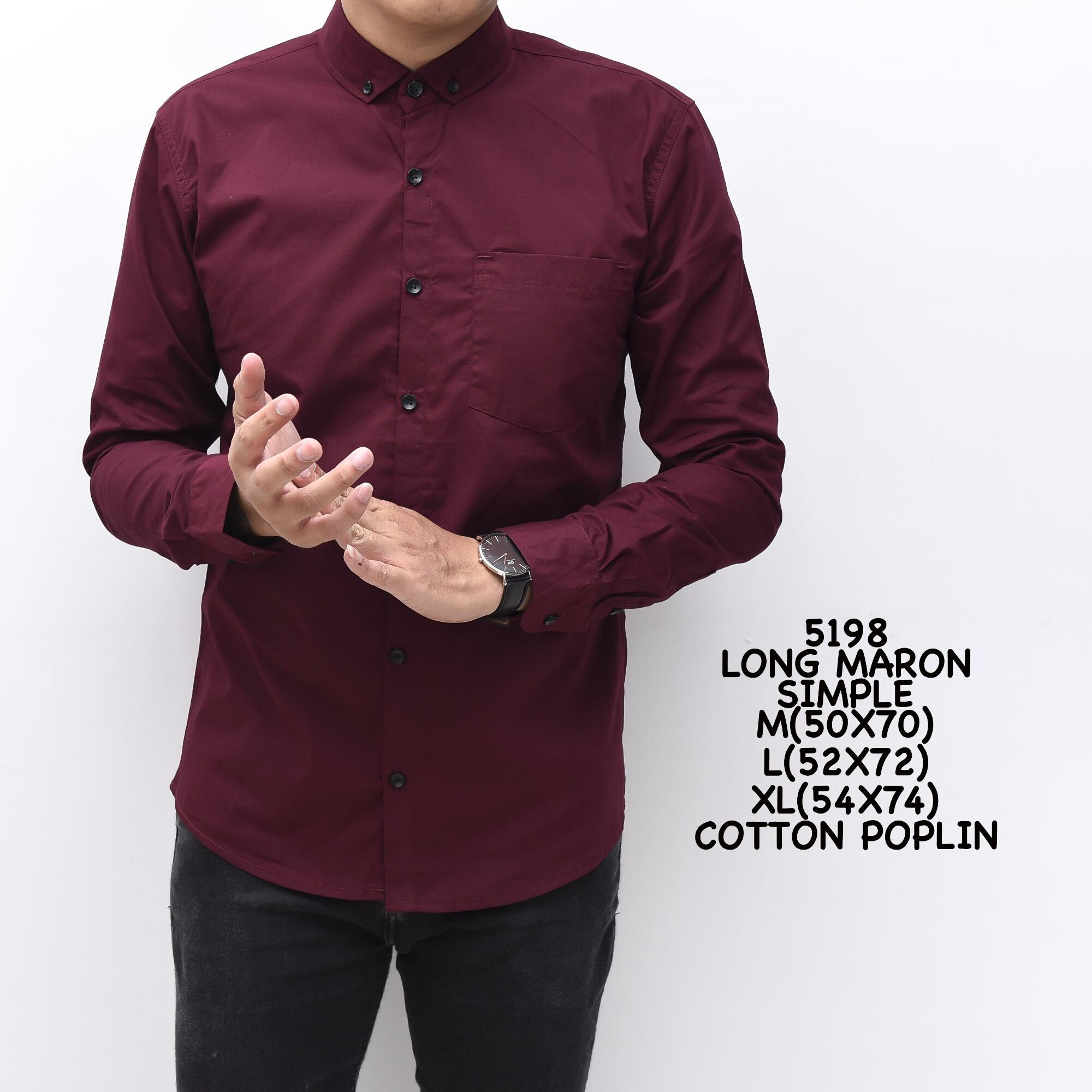 Kemeja Polos Kemeja Kantor Kemeja Kerja Kemeja Lengan Panjang Kemeja Kasual Pria Long Maron Simple 5198 Cotton Poplin