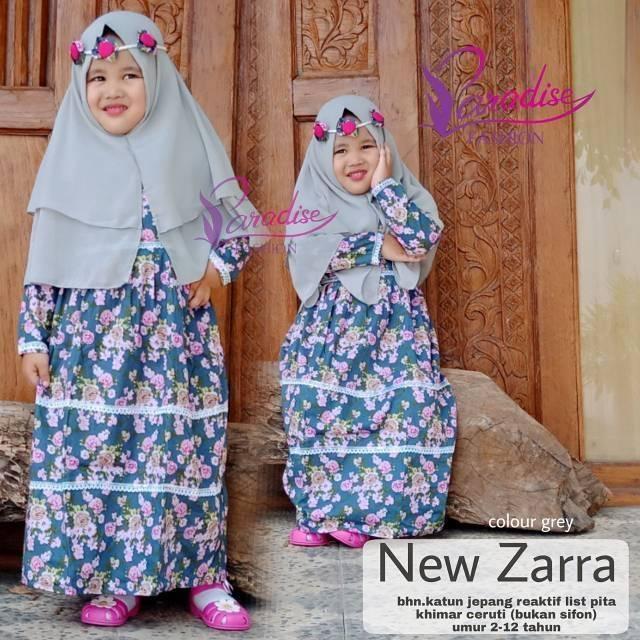 Baju gamis anak katun jepang new zarra kids (untuk anak dari usia 1-12th) plus jilbab&free bandana Size L (usia 6-9th)