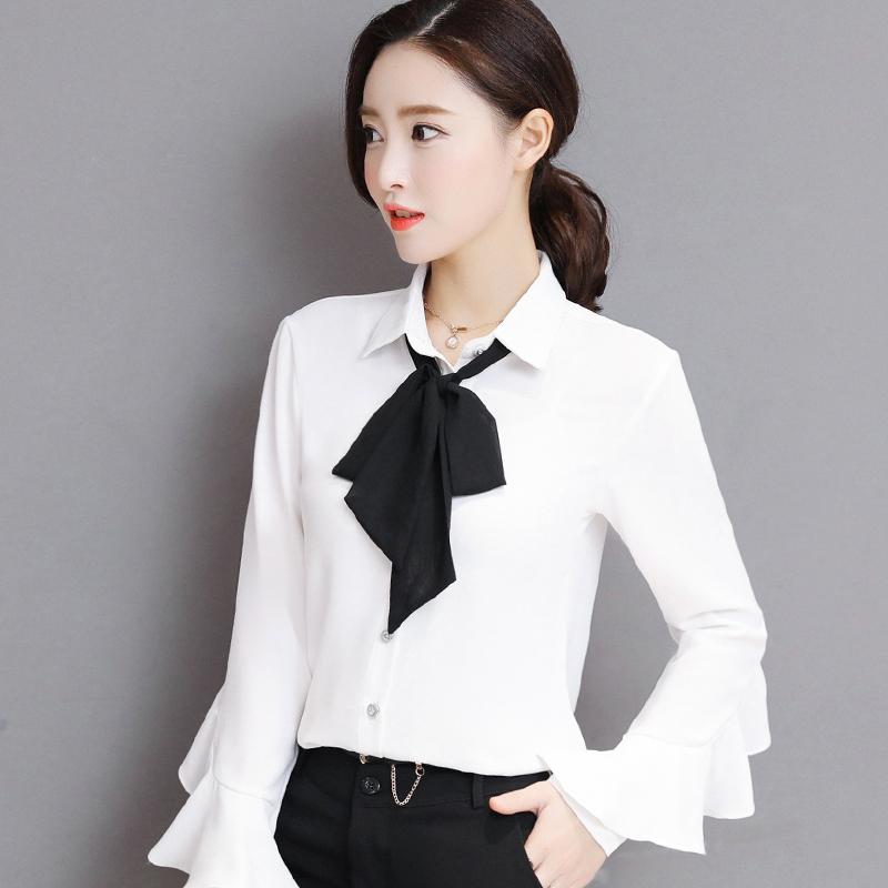 Blouse Wanita Korea Gaya Busana Baru Atasan Baju Lengan Daun Lotus Taman Kanak-kanak (Putih)