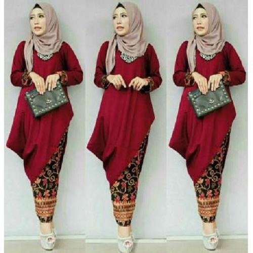 SUPPLIER GROSIR 15309 U23 BAJU SETELAN STELAN BATIK MODERN WANITA CEWEKREMAJA DEWASA FASHION MUSLIMAH WARNA MAROON MURAH KEKINIAN BAHAN TWISCONE