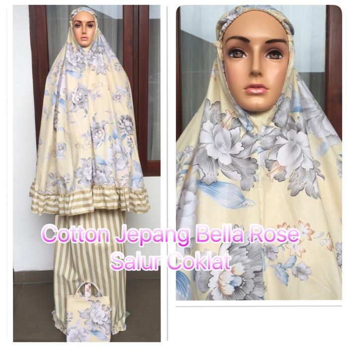 Mukena Katun Jepang Bella rosa Salur coklat / Perlengkapan Sholat / Telekung / Mukena Dewasa Berkualitas