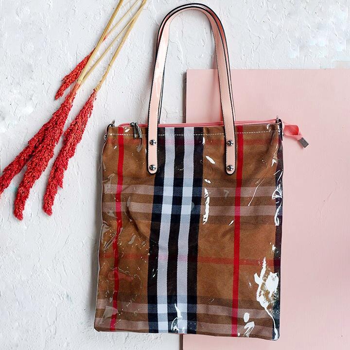 More584 Tas Wanita Import PVC Totebag Wanita / Shopper bag Burberry Plastik / Shoulderbag Fashion Trend 2018 / Tas selempang dan bahu