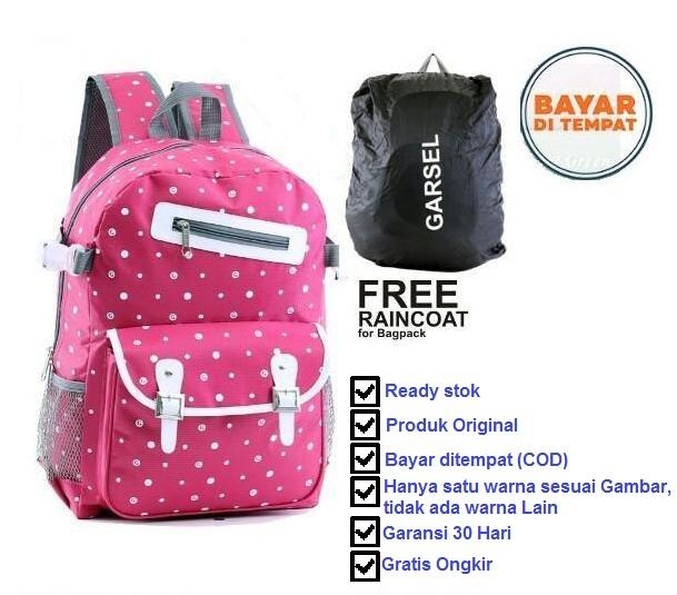 Garsel Tas Ransel Sekolah Perempuan - Pink - Plus Gratis Rain Cover Pelindung Hujan