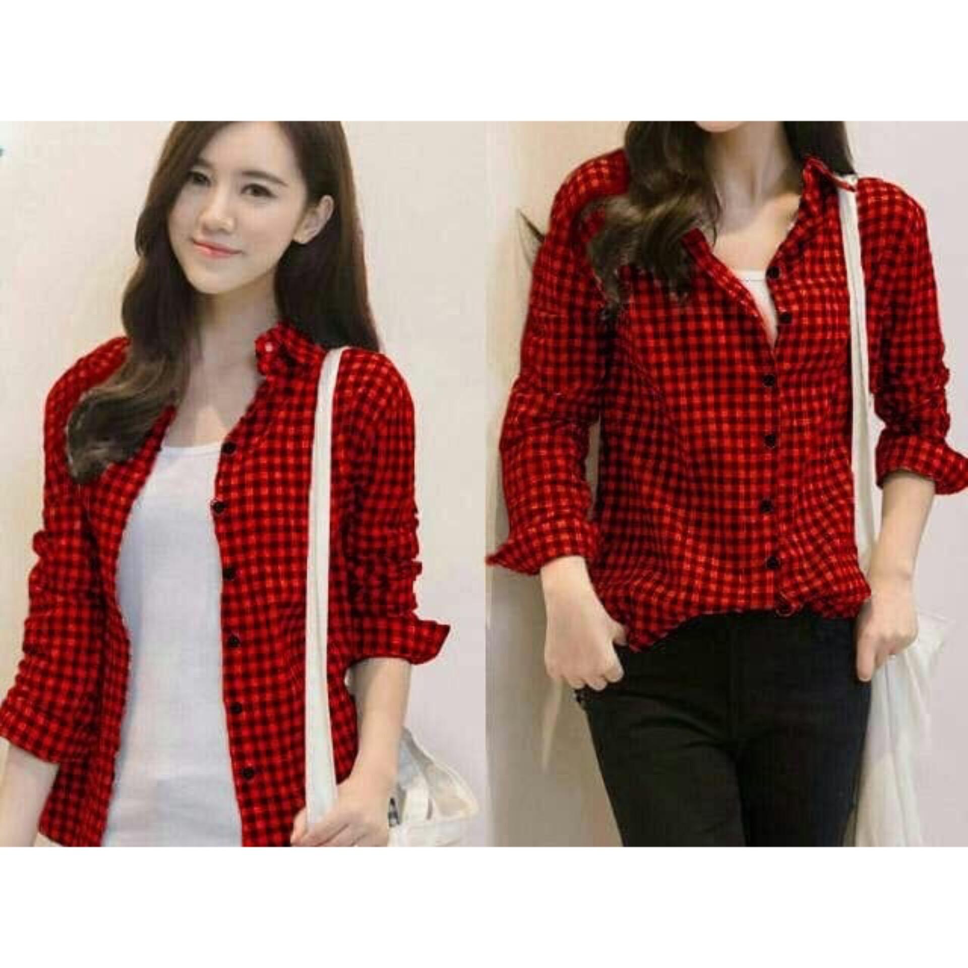 GA Fashion Kemeja Kotak Merah Baju Wanita / Blouse Korea / Atasan Wanita / Baju Formal / Kemeja Wanita / Kemeja Formal / Atasan Muslim / Kemeja Cewek Tunik / Blouse Sabrina / Dress Muslim / Dress Cantik