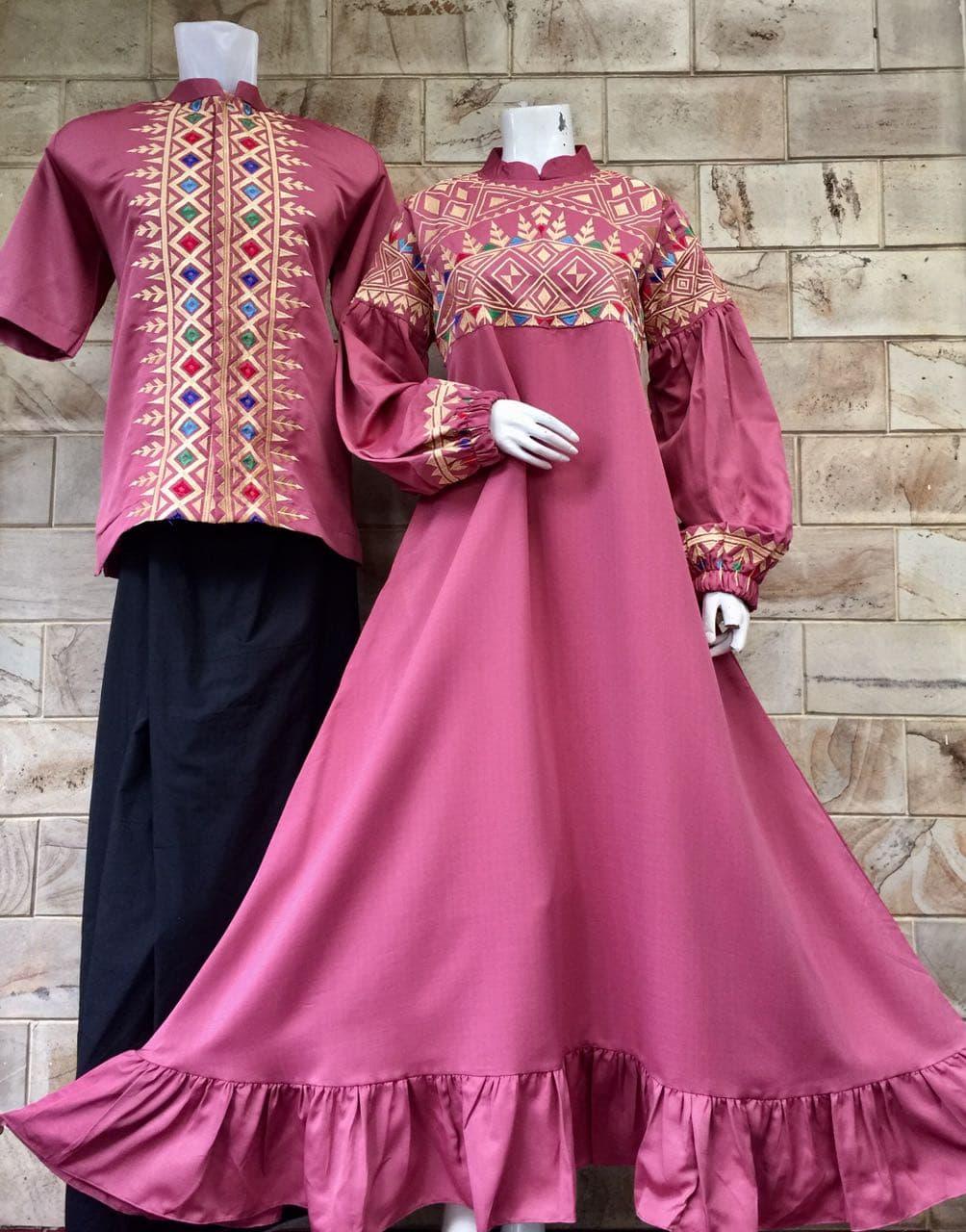 baju muslim couple keluarga gamis dan koko bahan baloteli untuk pesta