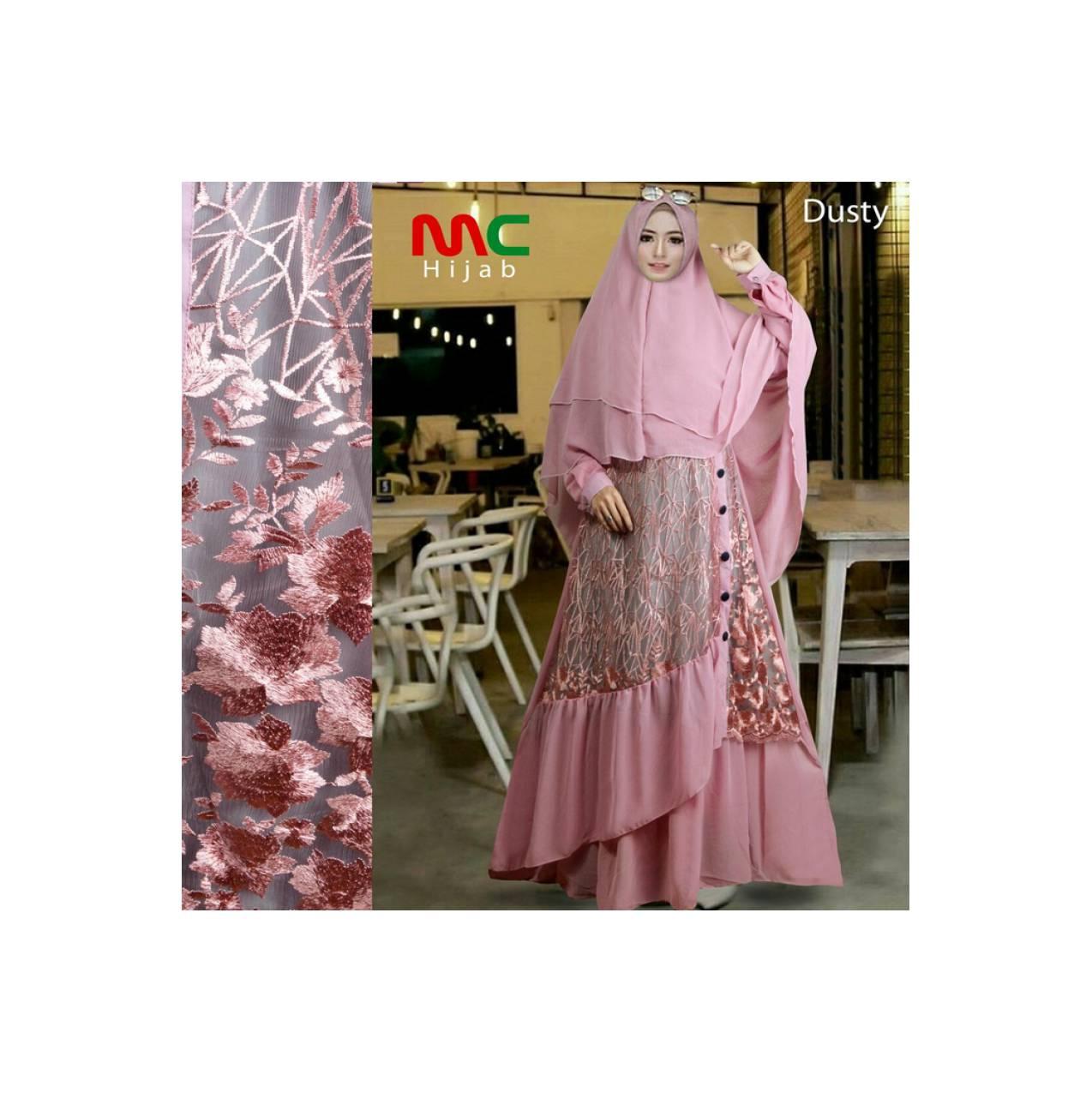 Gamis Syari Ceruty Brokat Pink Mewah Canti elegan