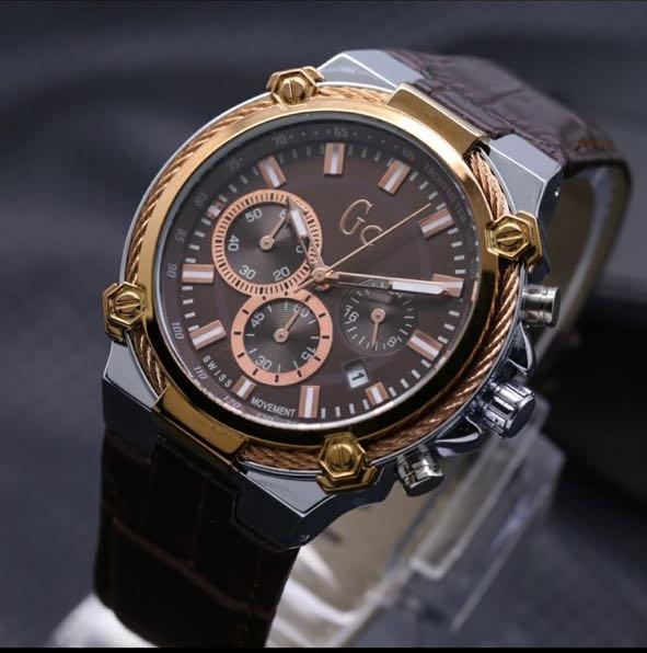 Jam Tangan Pria / Cowok GC Chrono Leather Brown Silver