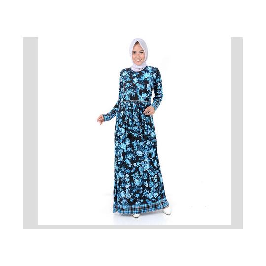 Jfashion Long Dress Gamis Maxi tangan panjang Corak bunga - Aqillah