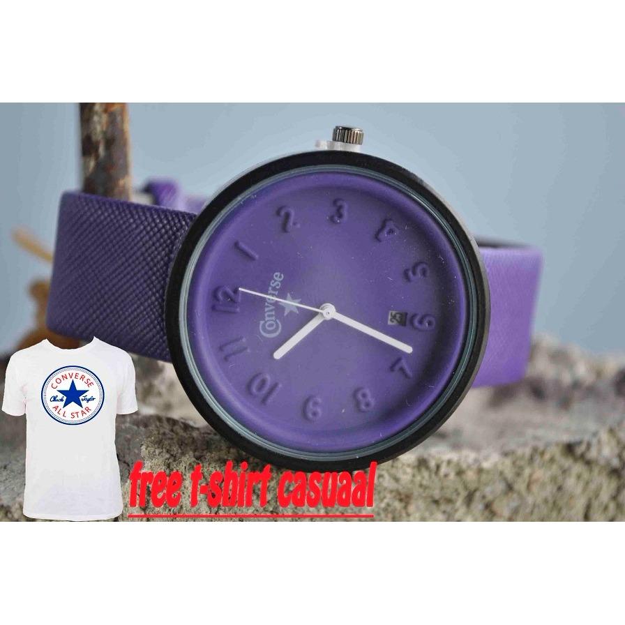 jam tangan pria fashion strap ruber free t-shirt casual sablon DTG