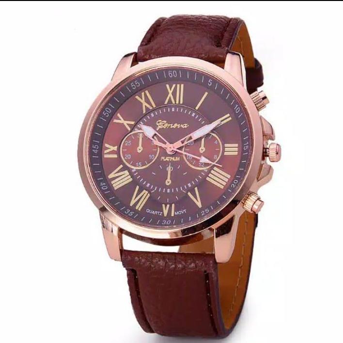 BEMURSHOP J028 Jam Tangan Geneva / Analog Quartz / Jam Tangan Cewek Cantik / Kulit Warna Coklat Promo