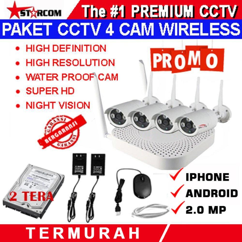 PAKET CCTV WIRELESS 4 IP CAMERA 2.0 MEGAPIXEL IP KAMERA SUPER HD PLUS HARDISK 2 TERA SIAP PAKAI