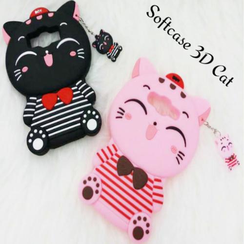 Softcase 3D Case For SAMSUNG GALAXY J1 ACE Boneka Timbul 4D Karakter CAT BLACK / PINK - ABS