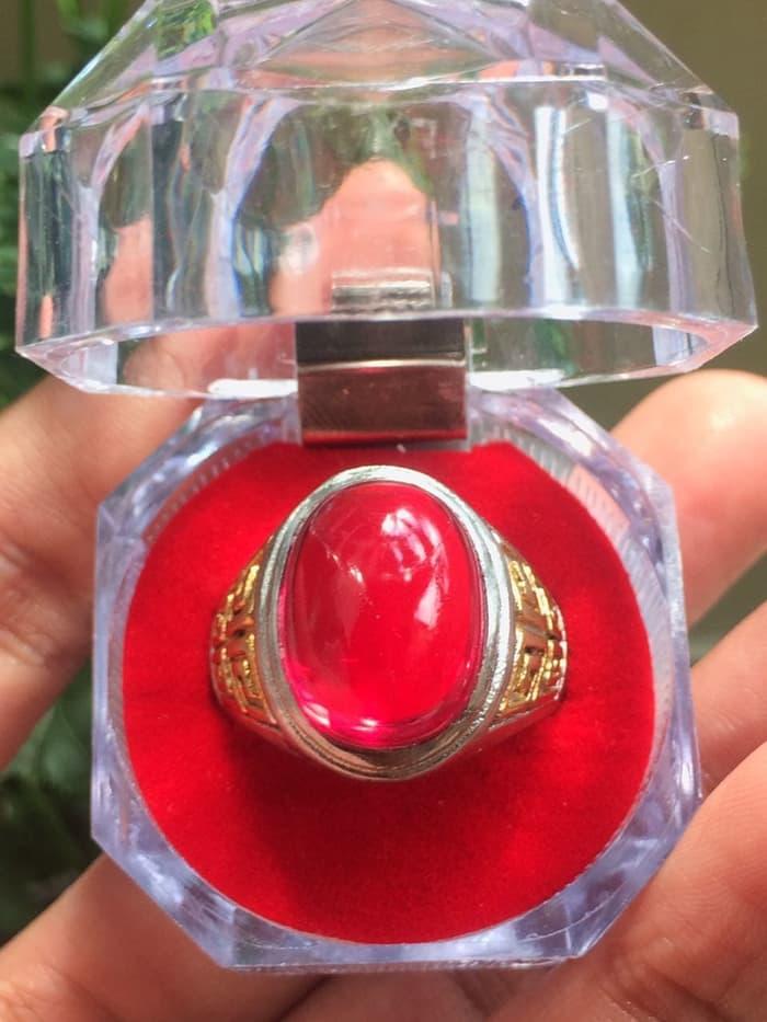 HOT PROMO!!! Cincin Titanium Tanam Batu Akik Merah Delima Size Kantoran Hq