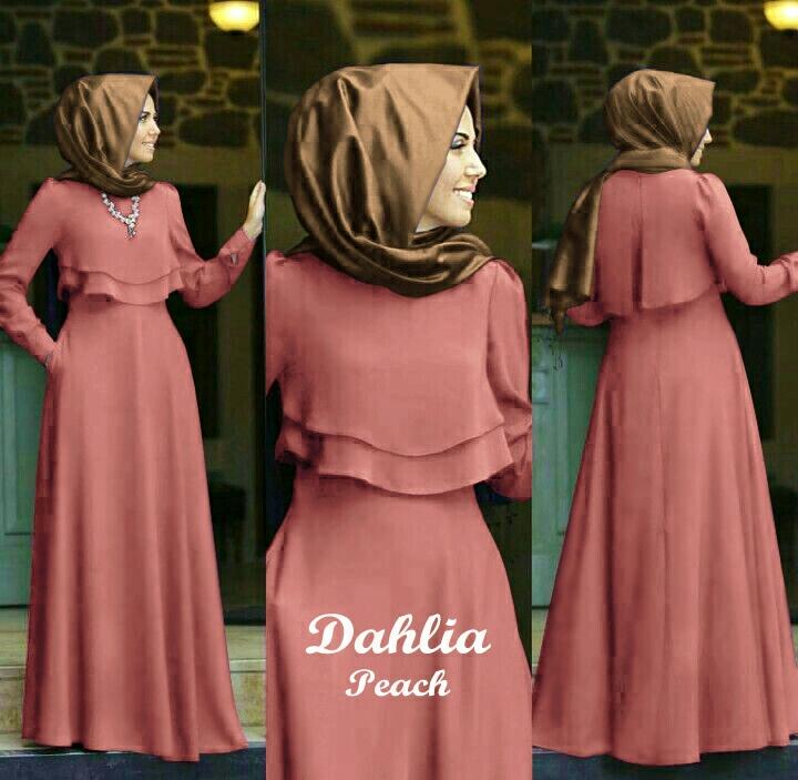 UC Baju Gamis Muslim / Maxi Dress Set 2 in 1 / Gaun Pesta Muslimah / Hijab Syari Baju Muslim Wanita Syar'i / Gaun Lebaran Tanpa Pasminah SS (hliada) -Peach