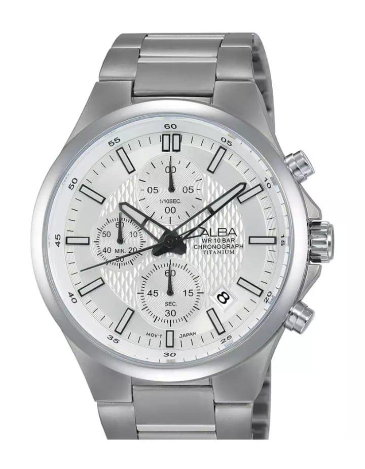 ALBA Chronograph Jam Tangan Pria Tali Rantai Stainless Steel Quartz Movement AT3B Series
