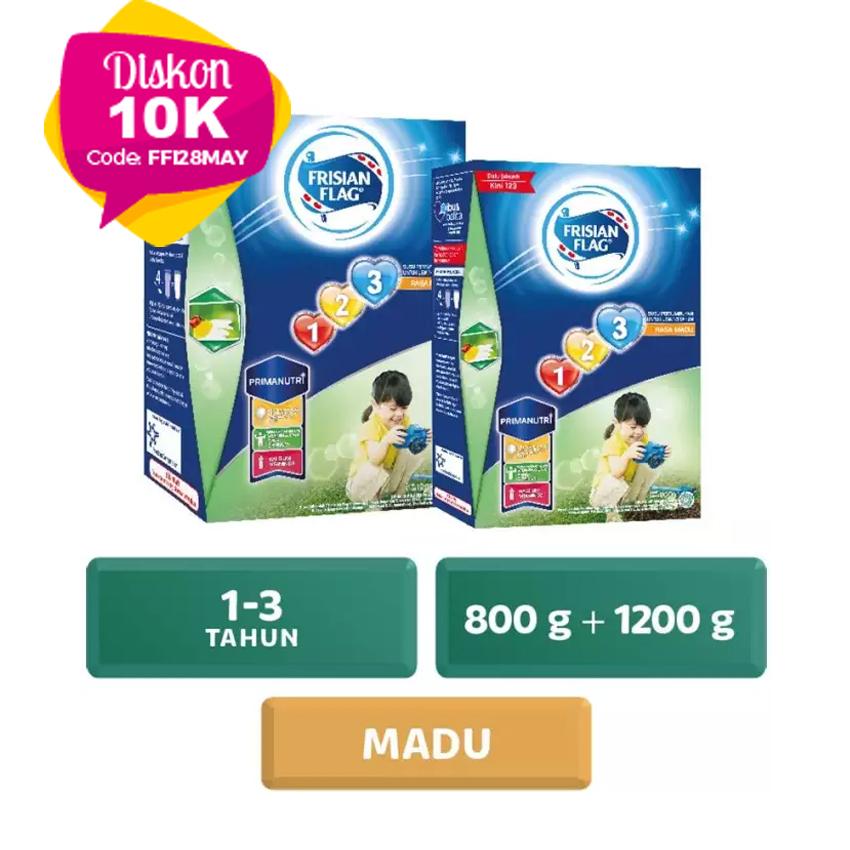 Frisian Flag Jelajah 1-3 Susu Pertumbuhan - Madu - 800 gr + 1200 gr - Value Bundle