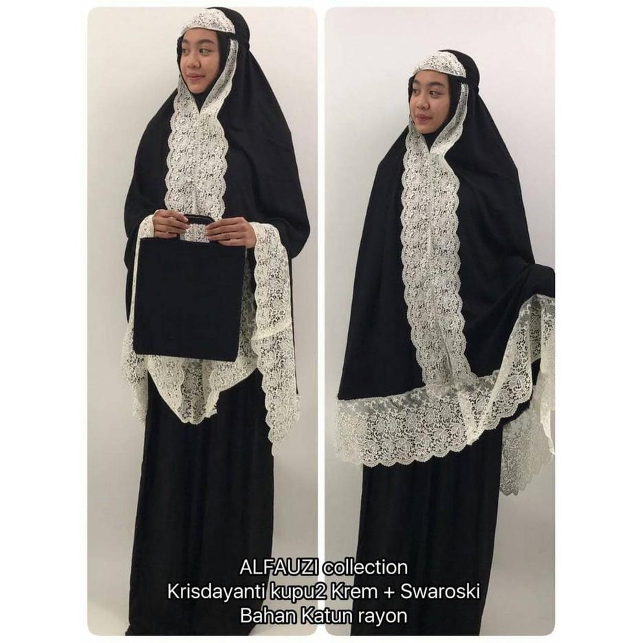 TERMURAH MUKENA KATUN RAYON KRISDAYANTI KUPU2 KREM SWAROSKI - MUQEENA