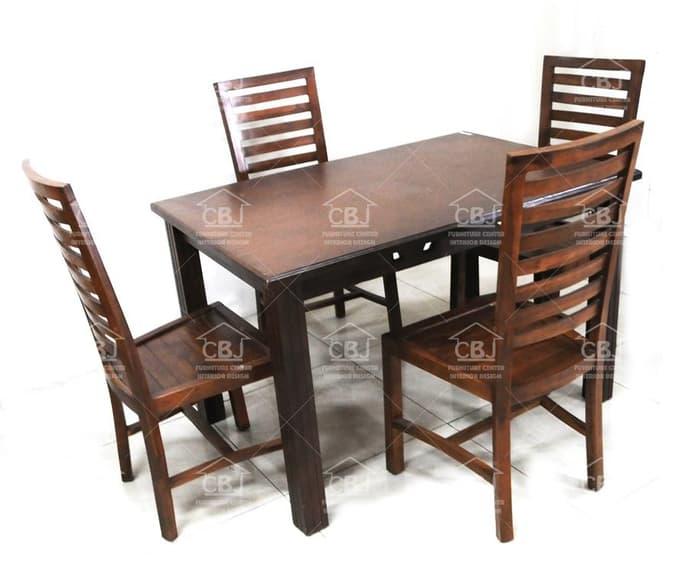 Meja Makan Dining Set Jati WD 02 + 4 Kursi - Warna Cokelat - Khusus Jabodetabek