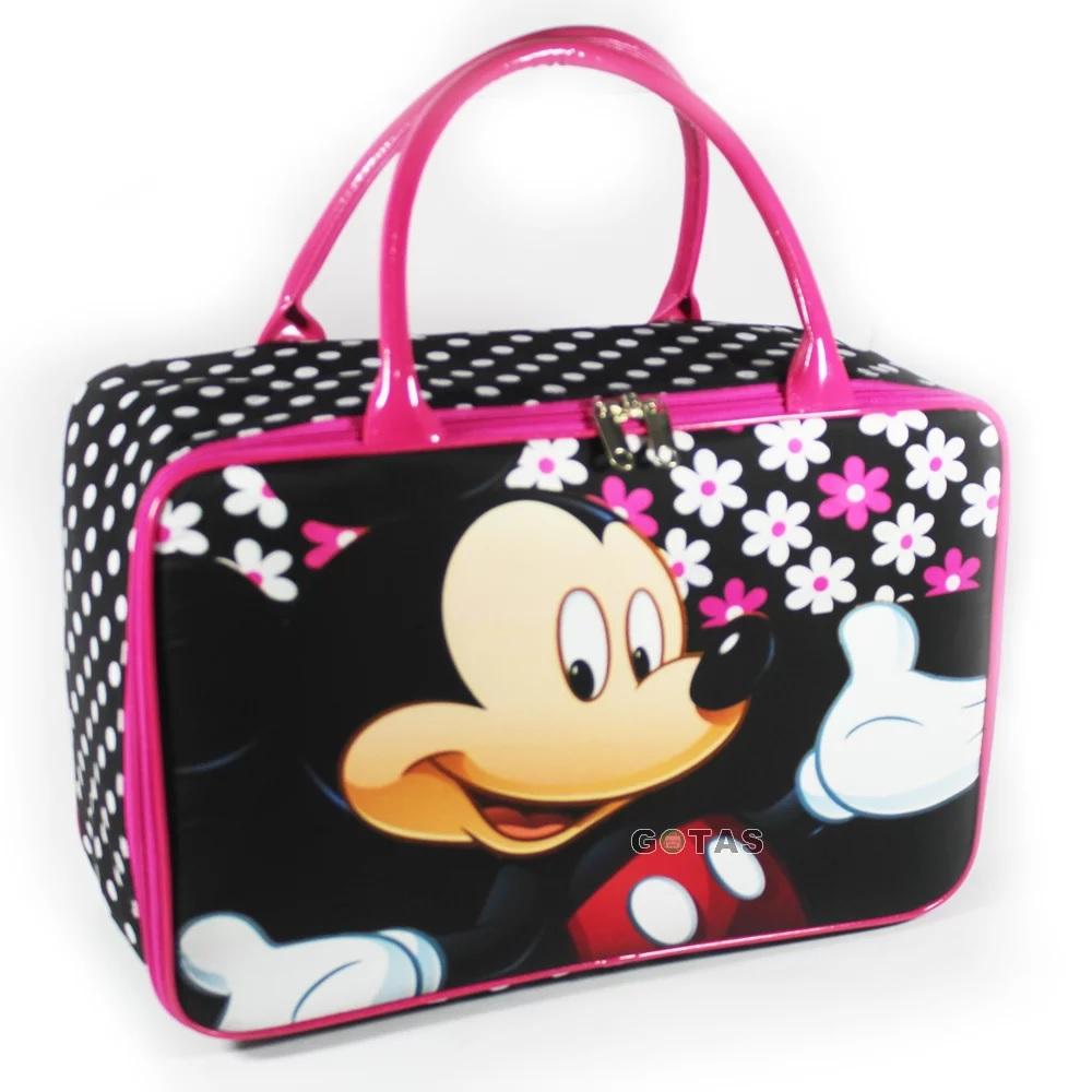 Travel Bag Koper Tas Kanvas Mickey Minie Pink Hitam Besar Terlaris