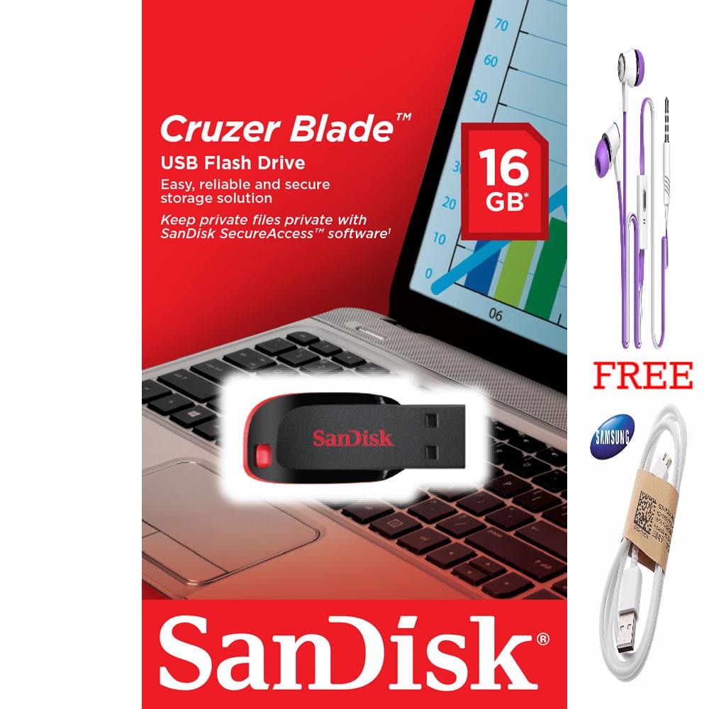 NDR-STORE Flashdisk Flash Drive Sandisk Cruzer Blade 16GB Hitam Merah Free Kabel Data Dan Cit USB Otg