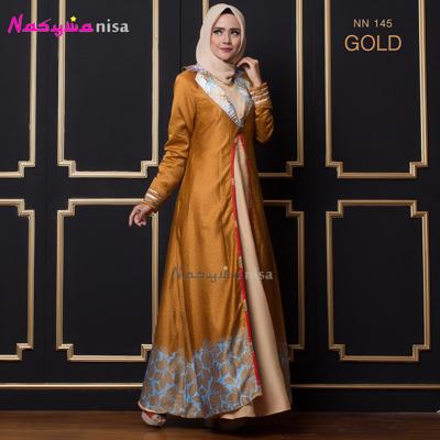 Nasywanisa NN145 Gamis Dress Panjang Ibu Menyusui Batik - Gold