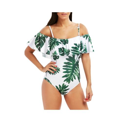 Tropis Mati Bahu Lipatan Cetak Baju Renang