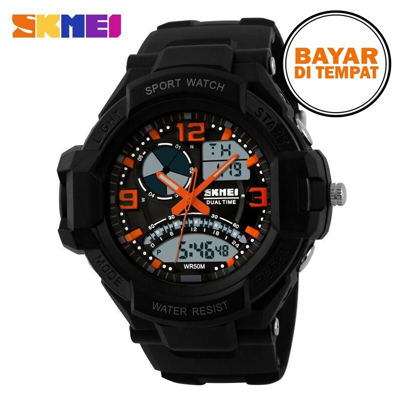 SKMEI Casio Men Sport LED Watch Water Resistant 50m - AD1017- Black / Hitam / Blue / Biru / Orange / Oranye / Oren Jam Tangan Pria Cowo Sporty Keren Kekinian Stylish Berkualitas Original