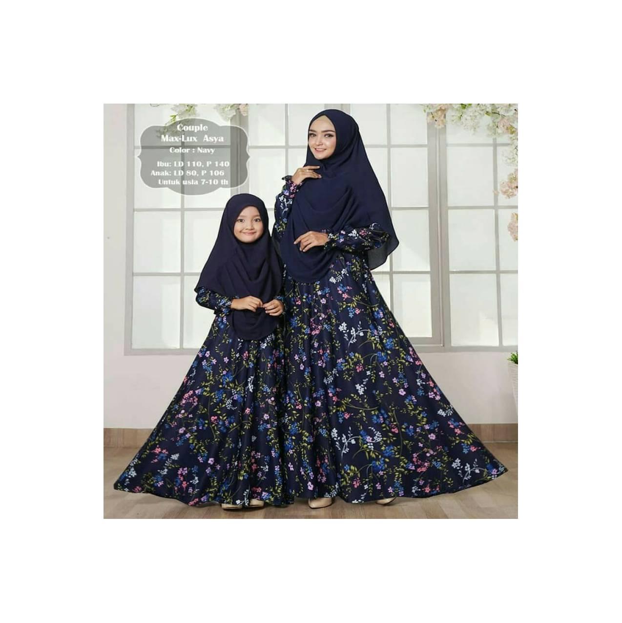 baju Couple gamis syari Murah / maxi dress pesta ibu anak asyya navy