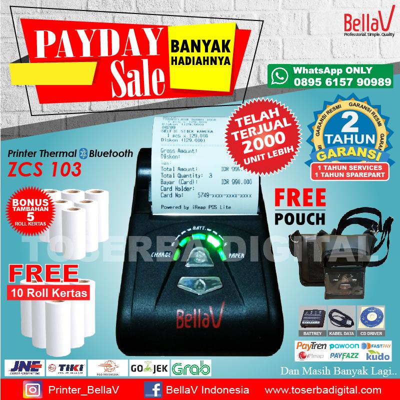 PRINTER BLUETOOTH THERMAL BELLAV ZCS 103 Support Paytren FastPay Kudo ireap DLL FREE 10 ROLL KERTAS PLUS POUCH