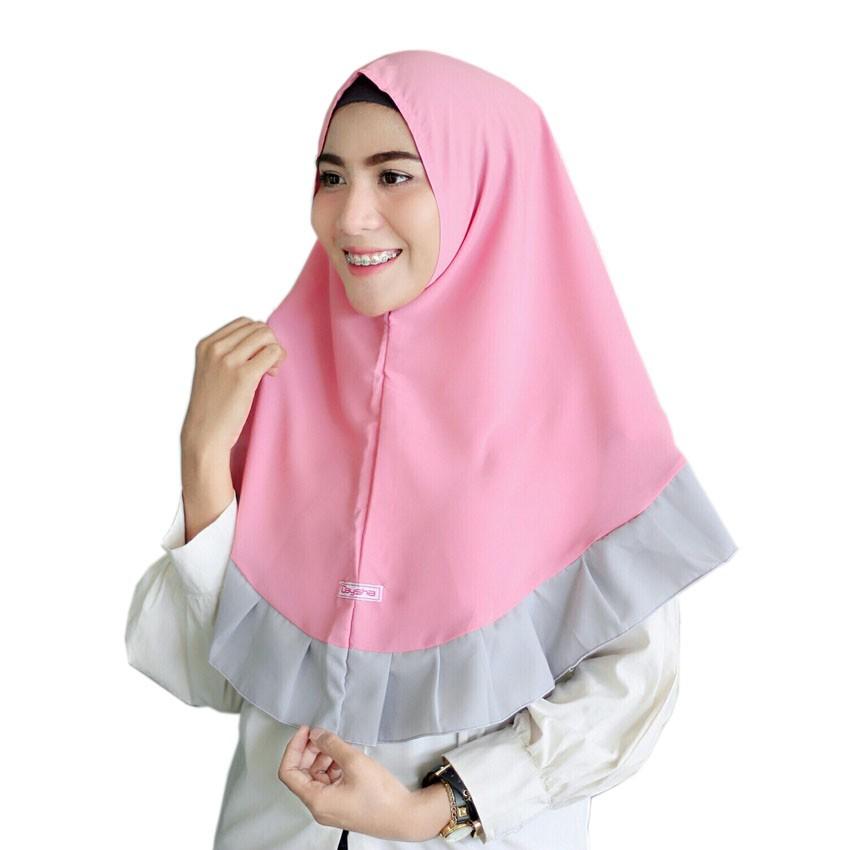 SIMPLE REMPEL/ Jilbab instan, khimar simple gamis syari wolfis Promo ruby bekasi banjarmasin bontang (pink abu)