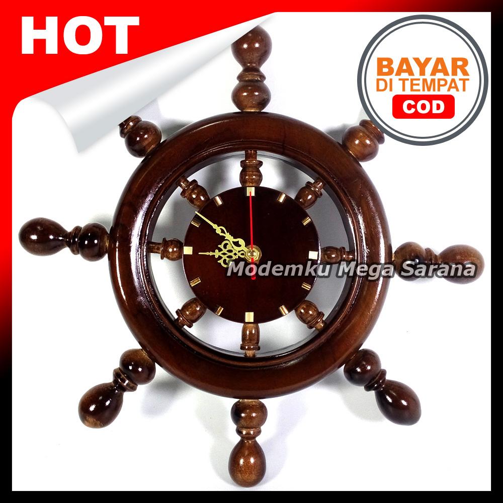 Jam Dinding Nakhoda Kayu Jati Diameter 35 cm - Coklat