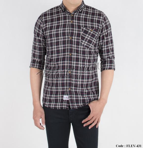 kemeja flanel pria slimfit lengan panjang dan kemeja motif kotak bahan flannel slim fit cowok flev-431