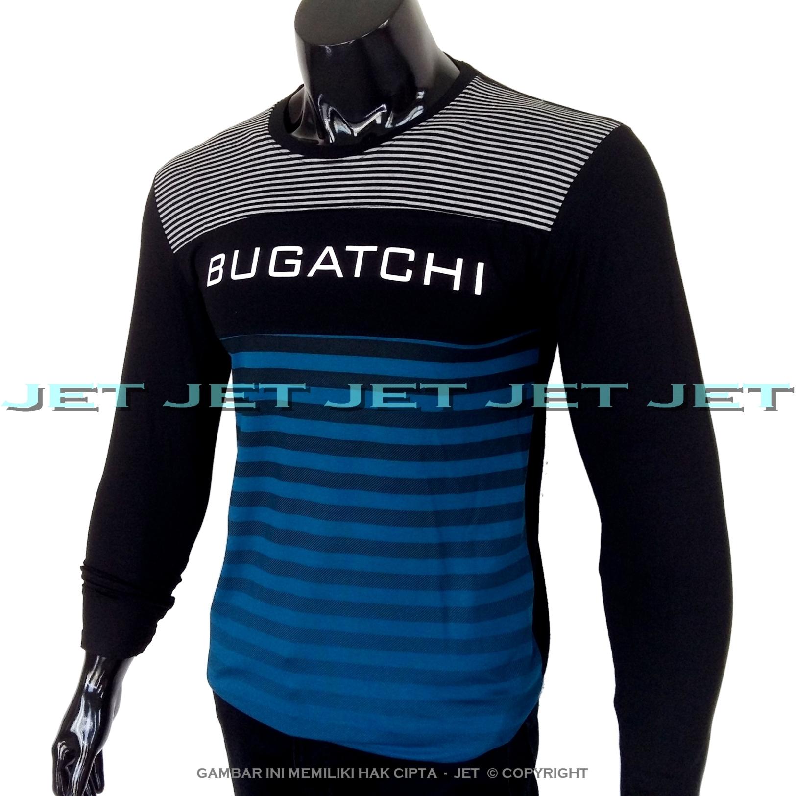 JET - Kaos Distro BUGATCHI Lengan Panjang Soft Rayon Viscose Blended Lycra Size M Fit To L Pria / Wanita Garis Salur Motif Visual Art
