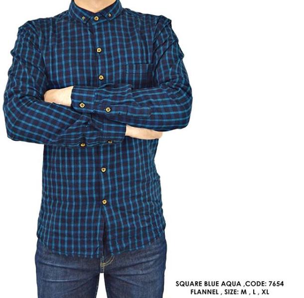 van shirt store KEMEJA PANJANG FLANEL FLANNEL KOTAK BIRU Square Blue Aqua