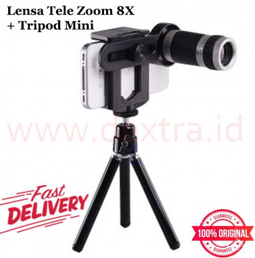 LENSA TELE ZOOM 8X + TRIPOD MINI + HOLDER U
