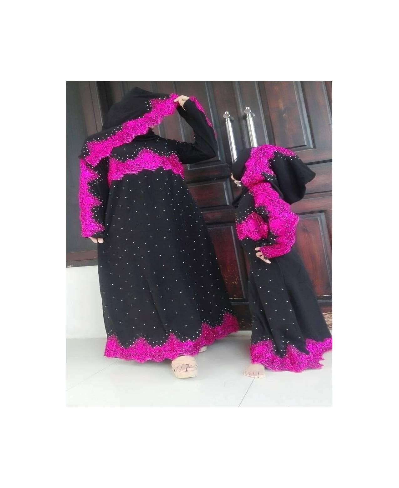 Grosir Gamis Cantik Mewah ABAYA COUPLE PRADA PINK IBU DAN ANAK FREE