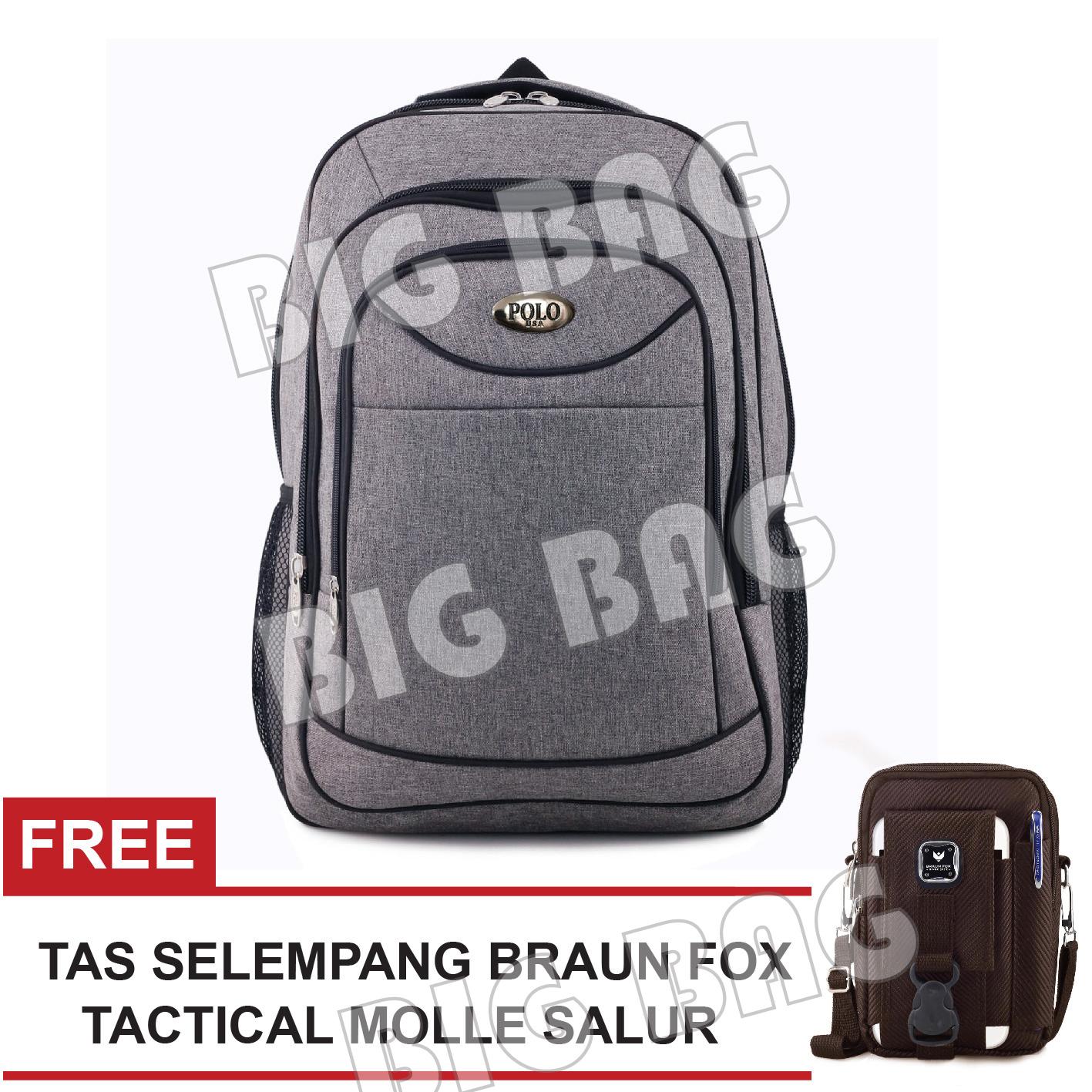 Tas Ransel Pria Polo USA Astronomist AX-078 LIGHT GREY Tas Laptop Backpack - PREMIUM + Raincover + FREE Braun Fox Tactical Molle Salur Waist Bag Tas Kerja Tas Sekolah Tas Kuliah Import Eiger Bodypack Consina Promo Termurah