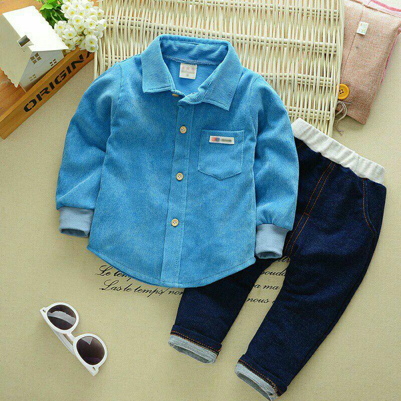 Setelan baju bayi/anak laki-laki kemeja lengan panjang + celana jeans
