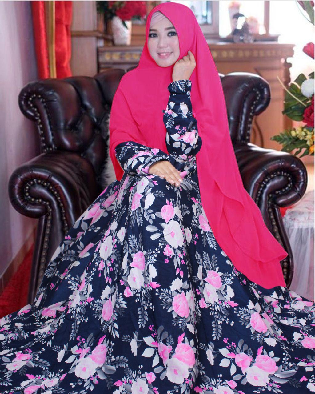 Gamis Syari Wolfis Jenita Navy Plus Khimar