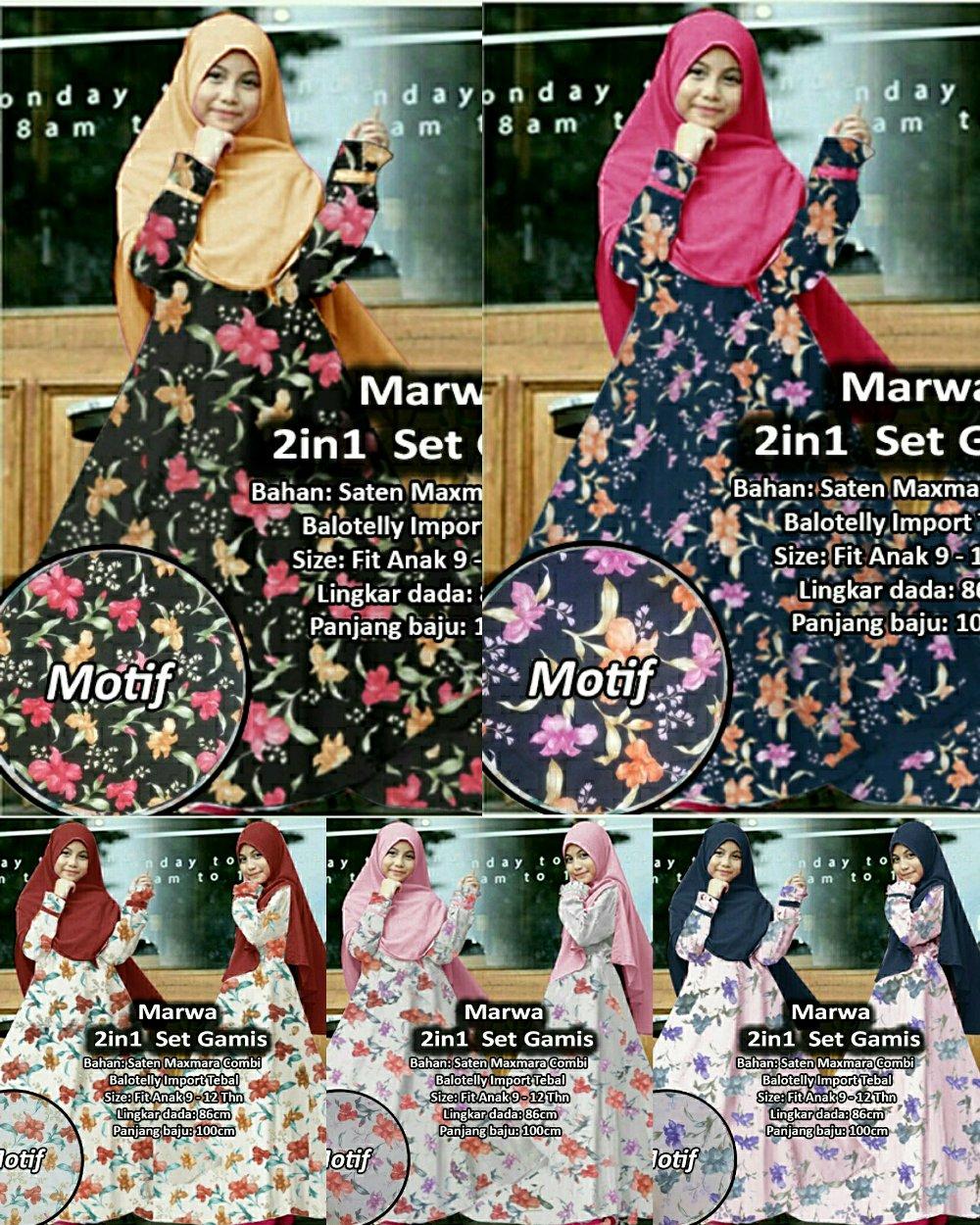 Tulip Marwah kids 6thn to 9thn Syari Gamis Maxi Dress Anak plus khimar di lapak anayanda shop anayandashop