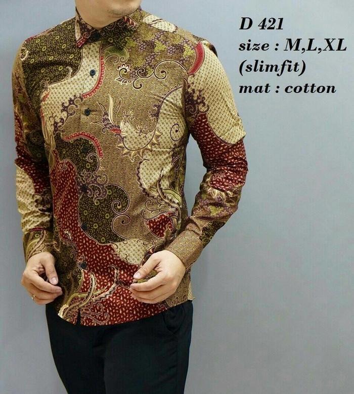 Promo batik Batik, Kemeja slimfit pria,Baju batik cowok Lengan panjang D 421