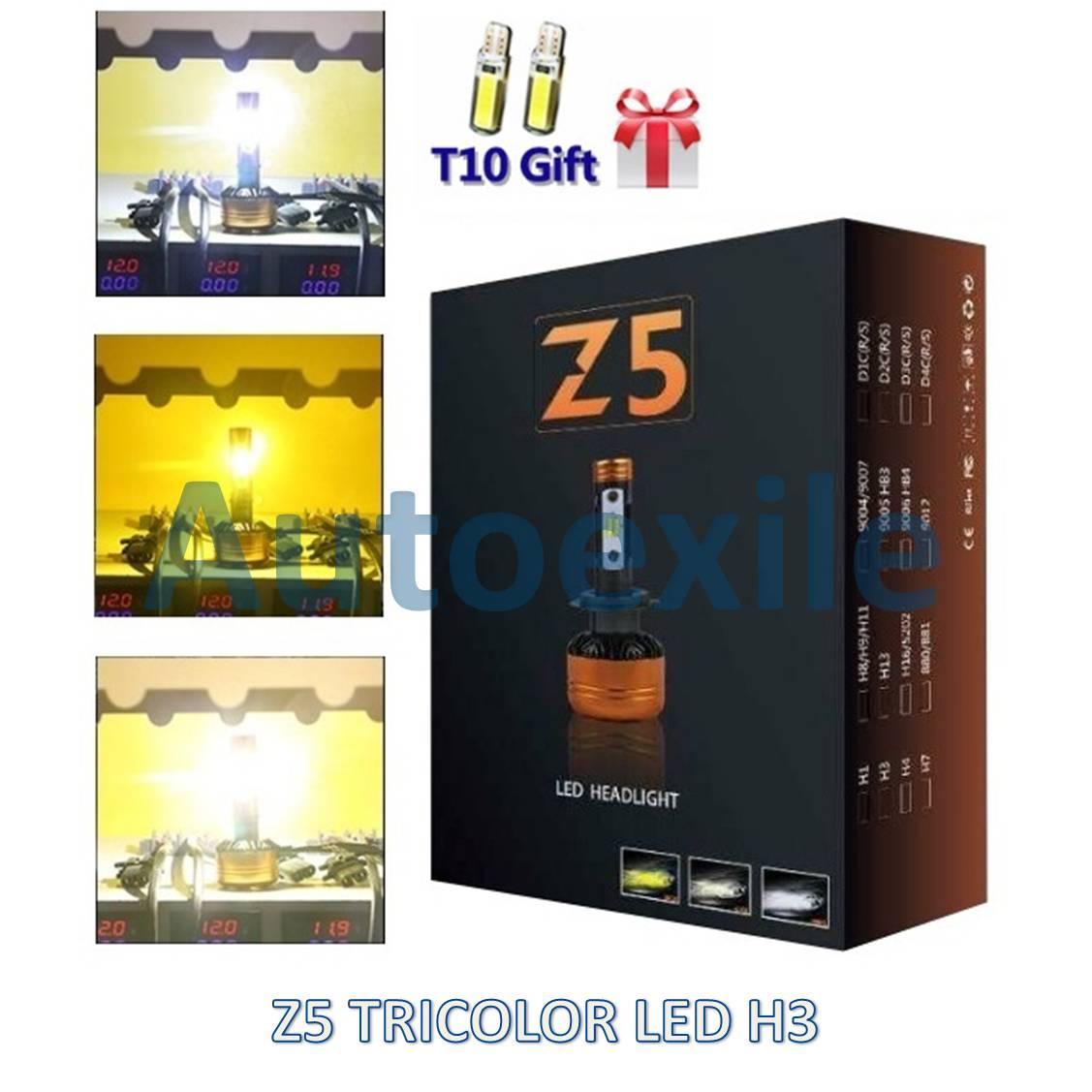 Lampu Mobil Z5 Tricolor LED 3 Warna H3 3000K Emas / 4300K Kuning / 6000K Putih Bonus Bohlam T10 Kuda APV Rio Everest Matrix Phanter Audi A6 A8