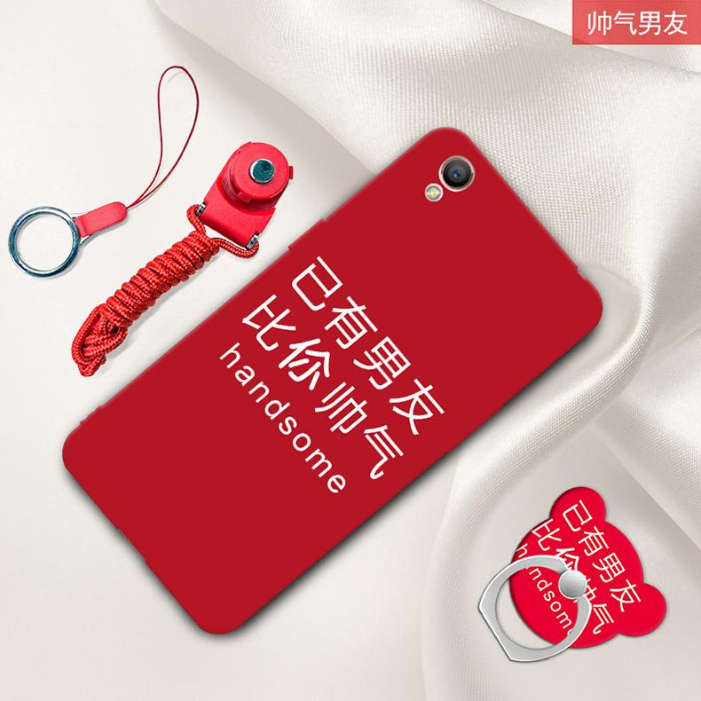 Oppoa37 Casing HP a37t Casing a37m casing silikon Baur warna merah Anti jatuh kreatif tali gantungan cincin perempuan