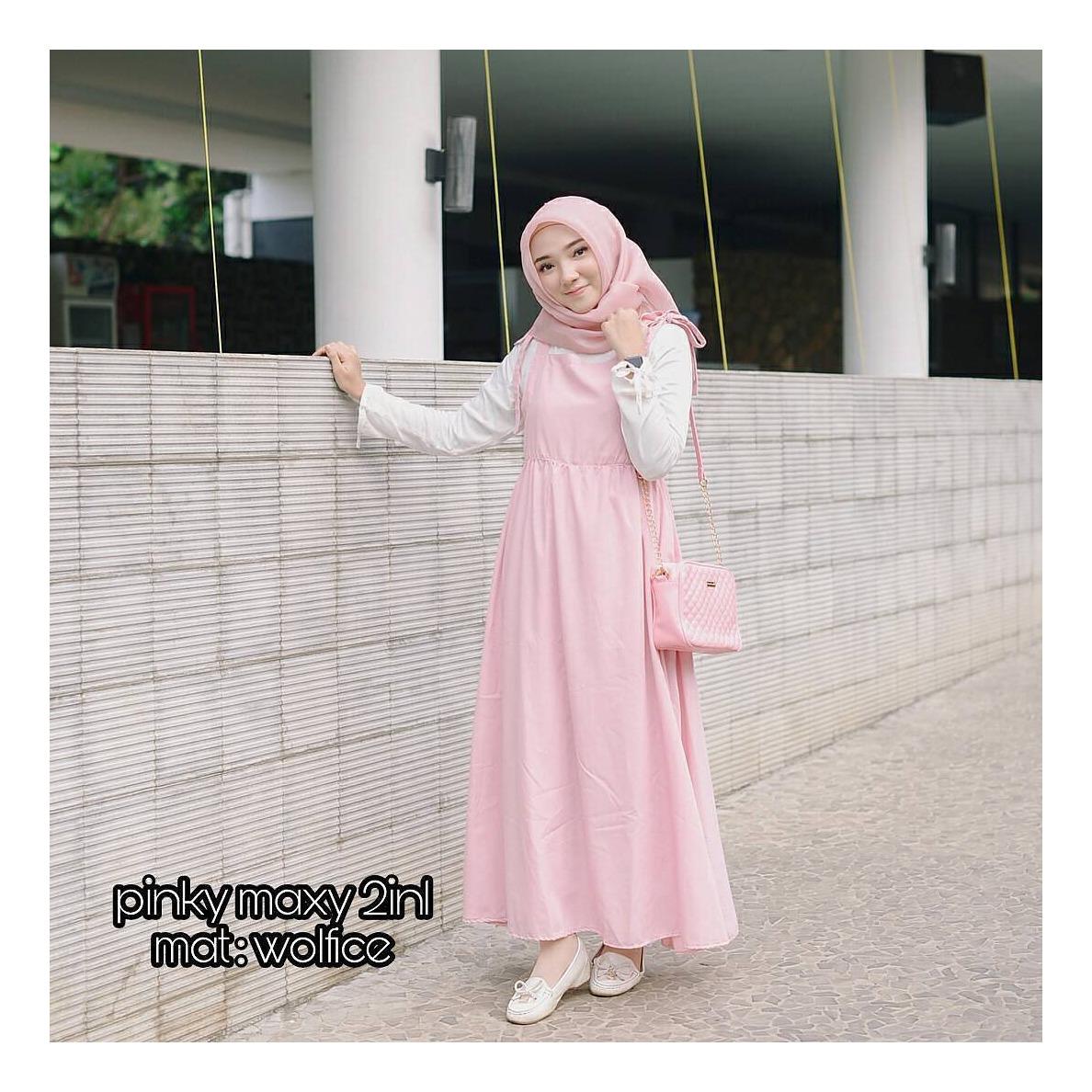 Setelan& Jumpsuit “ML PINKY MAXY 2IN1” Baju Panjang Muslim Hijab Modern Pakaian Wanita Trand Terbaru Murah Fashionable