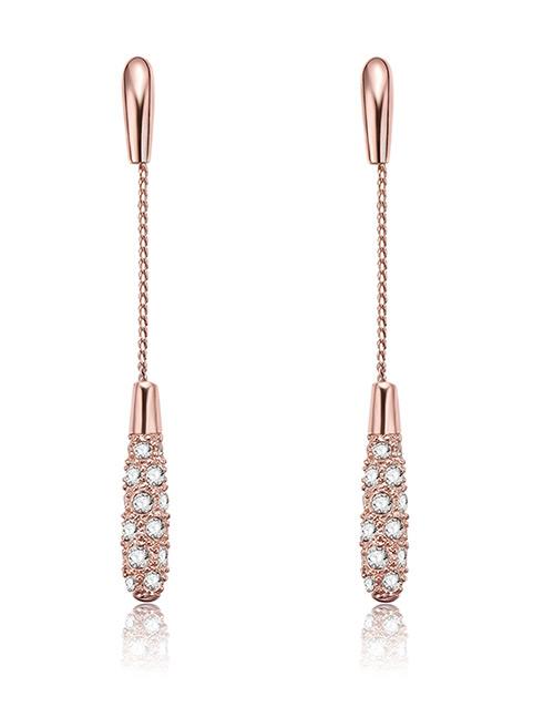 LRC Anting Tusuk Fashion Rose Gold Full Diamond Decorated Tassel Earrings