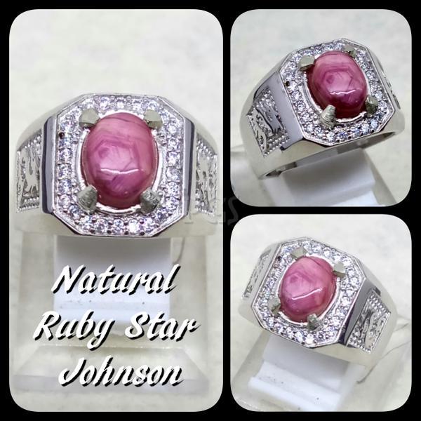 NEW PROMO Perhiasan Aksesoris CINCIN BATU AKIK PERMATA NATURAL RUBY STAR JOHNSHON RING ALPAKA SUPER Murah