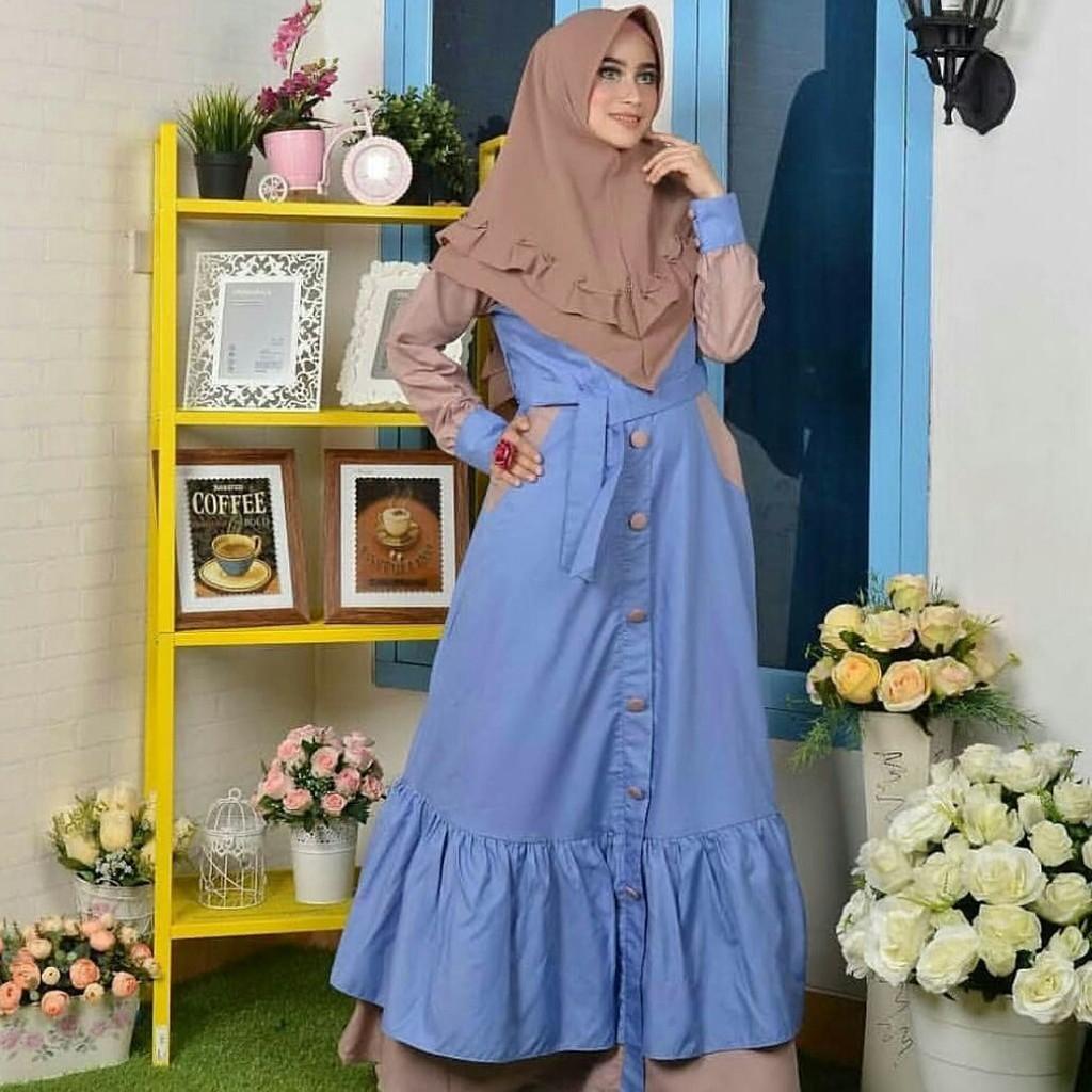 Marisa dress / fashion dress remaja / gamis muslim kancing atas sampai bawah (dusty marun)
