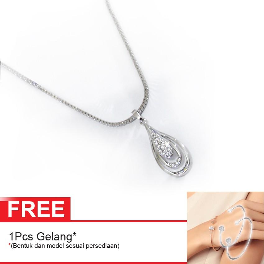 Timmy Queen Honey Crystals Necklace Free Heart Silver Bangle - Kalung Cantik Wanita